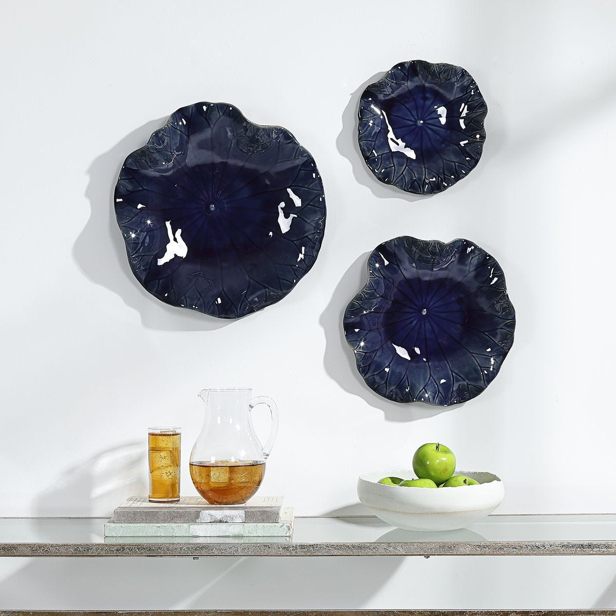 Abella Ceramic Indoor-Outdoor Wall Decor, Cobalt, S/3