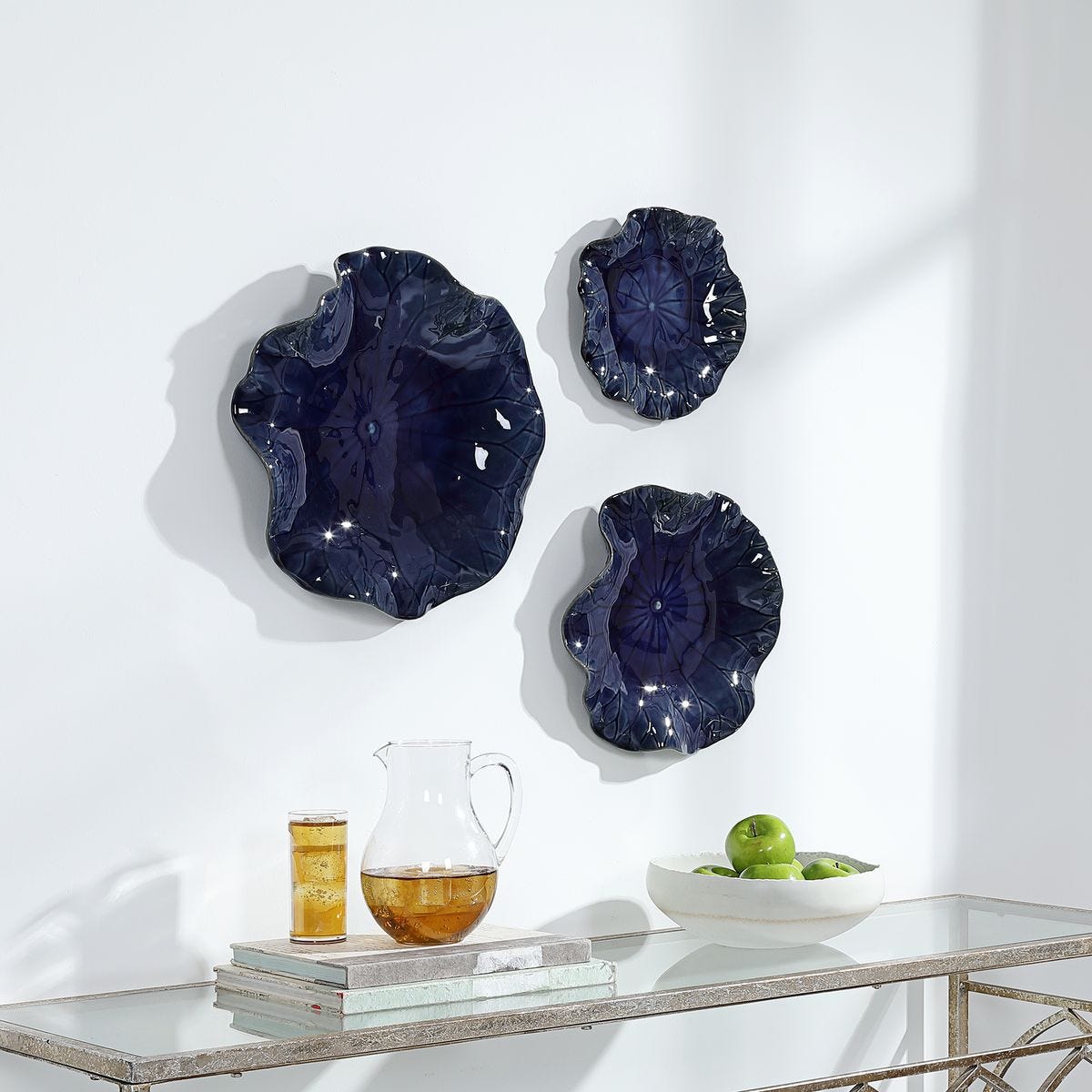 Abella Ceramic Indoor-Outdoor Wall Decor, Cobalt, S/3
