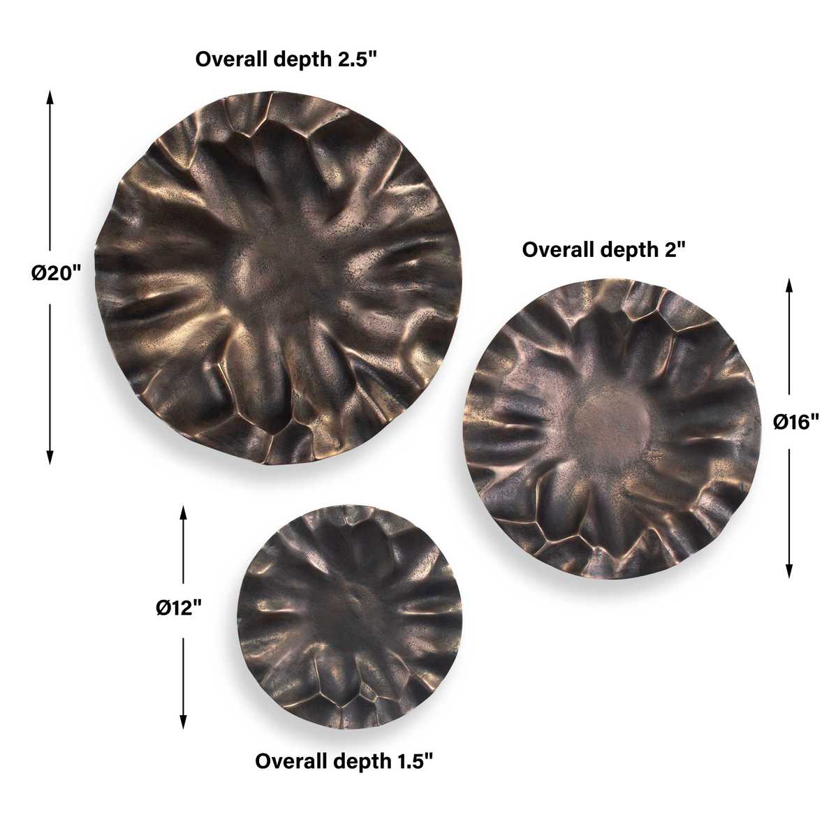 Peonia Indoor-Outdoor Wall Decor, Bronze, S/3