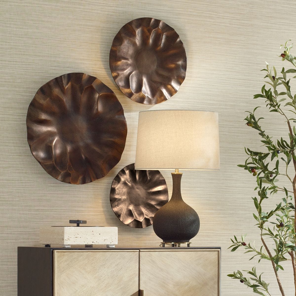 Peonia Indoor-Outdoor Wall Decor, Bronze, S/3