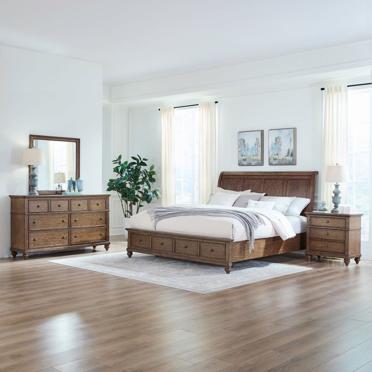 104-BR-KSBDMN - King Storage Bed, Dresser & Mirror, Night Stand - Liberty Furniture
