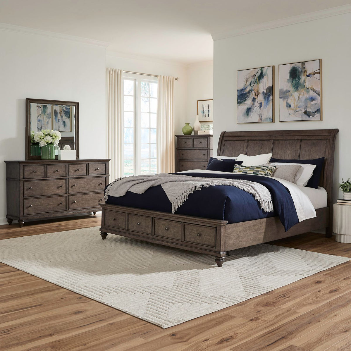 104G-BR-KSBDMC - King Storage Bed, Dresser & Mirror, Chest - Liberty Furniture