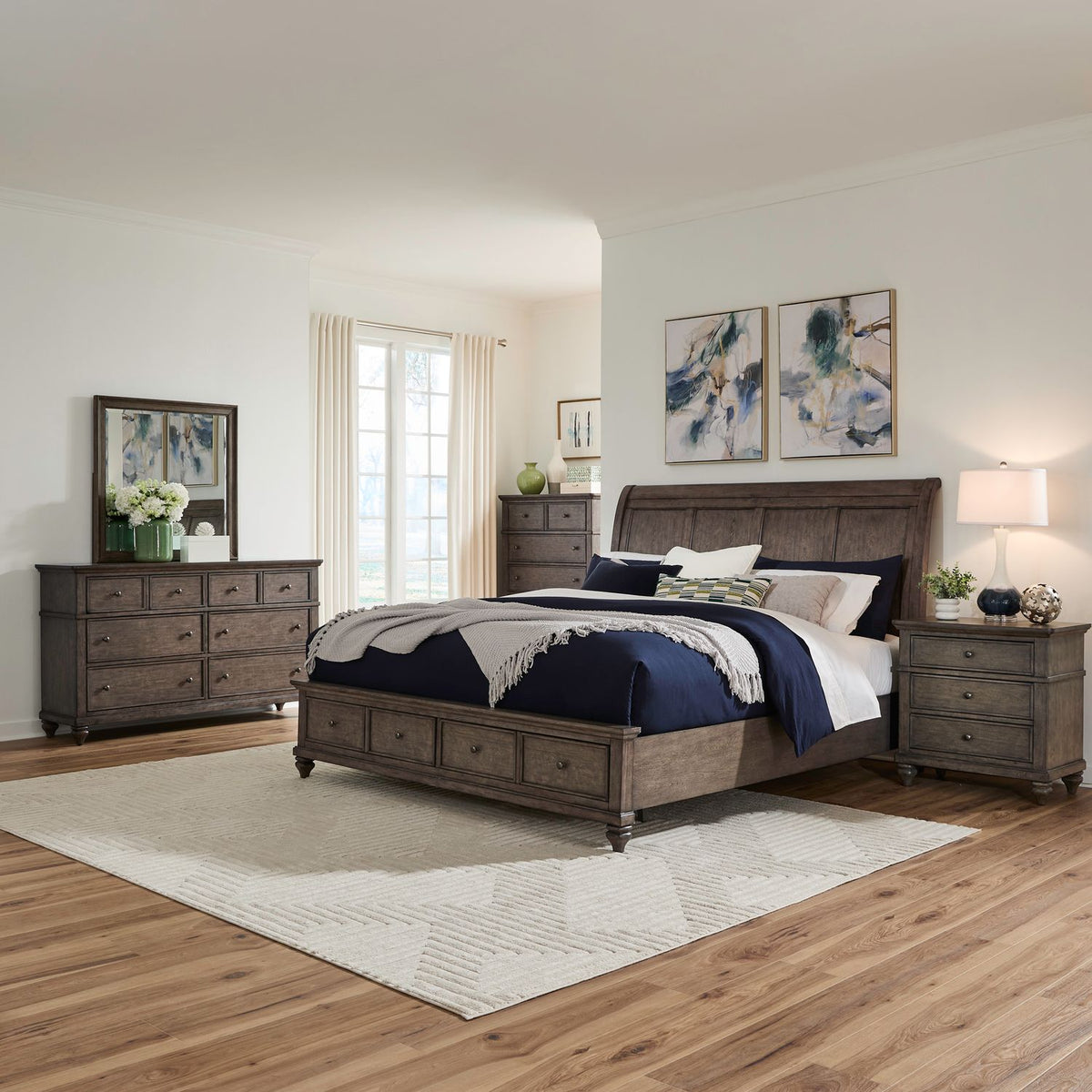 104G-BR-KSBDMCN - King Storage Bed, Dresser & Mirror, Chest, Night Stand - Liberty Furniture