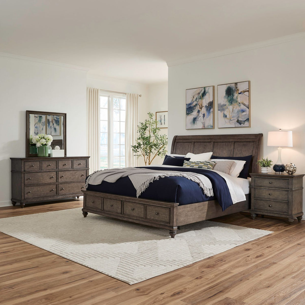 104G-BR-QSBDMN - Queen Storage Bed, Dresser & Mirror, Night Stand - Liberty Furniture