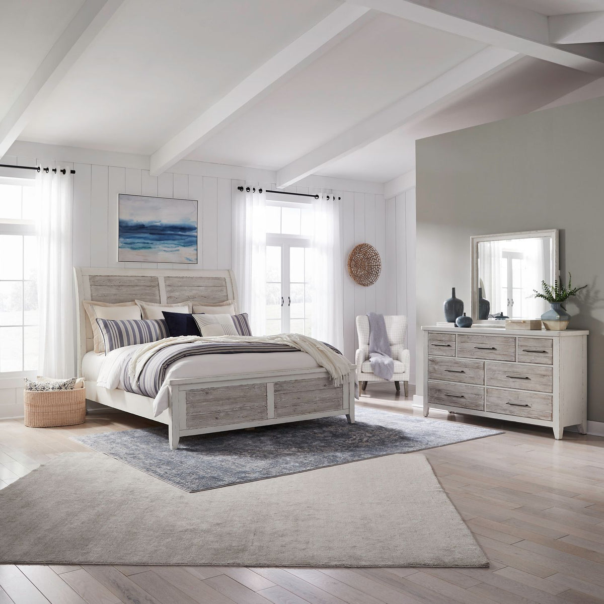 142-BR-QSLDM - Queen Sleigh Bed, Dresser & Mirror - Liberty Furniture