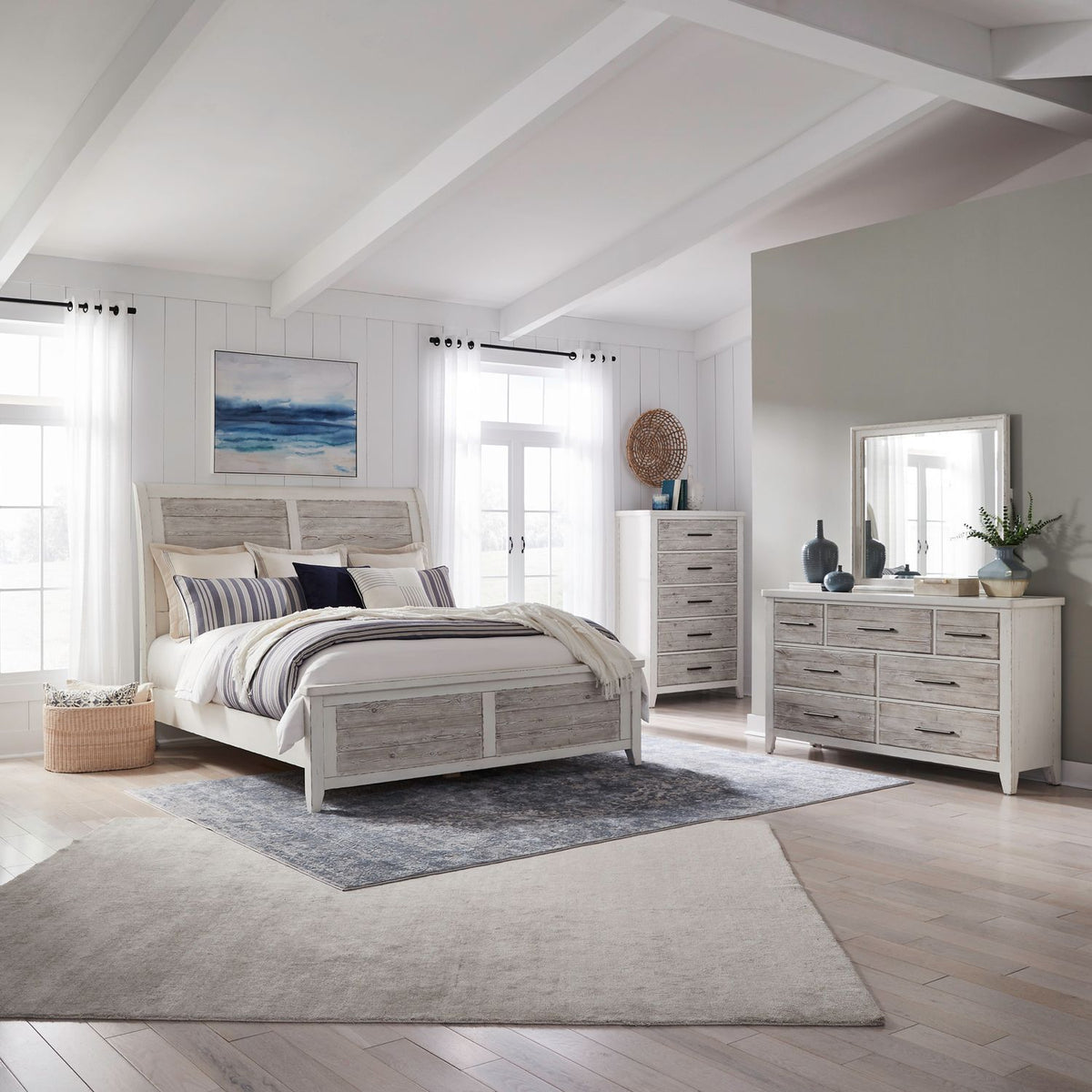 142-BR-QSLDMC - Queen Sleigh Bed, Dresser & Mirror, Chest - Liberty Furniture