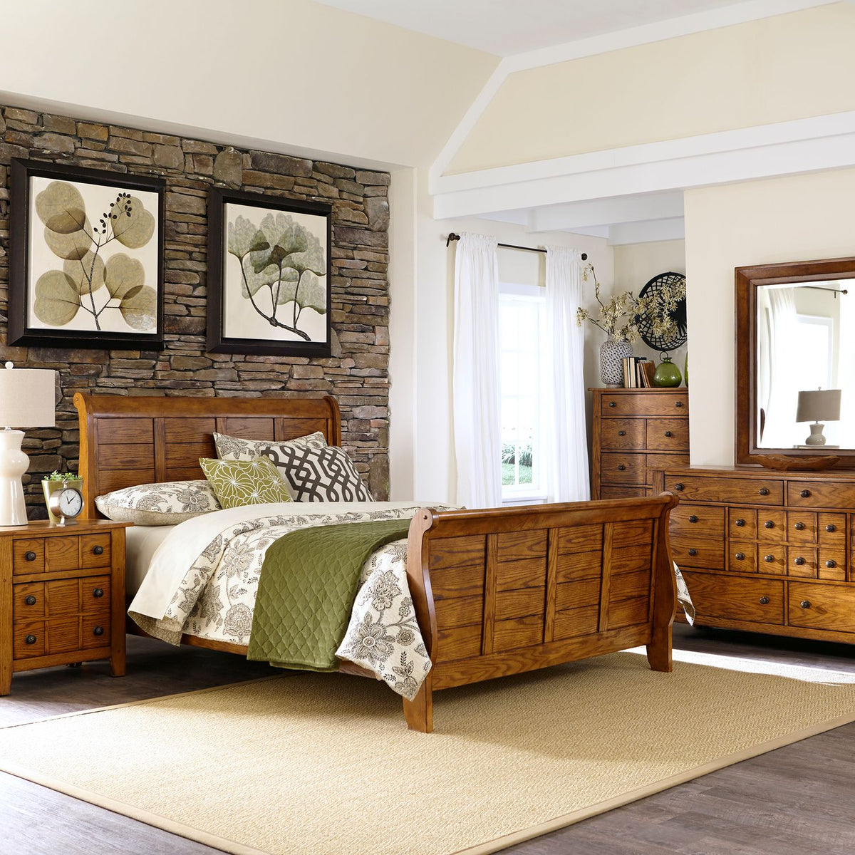 175-BR-QSLDMCN - Queen Sleigh Bed, Dresser & Mirror, Chest, Night Stand - Liberty Furniture