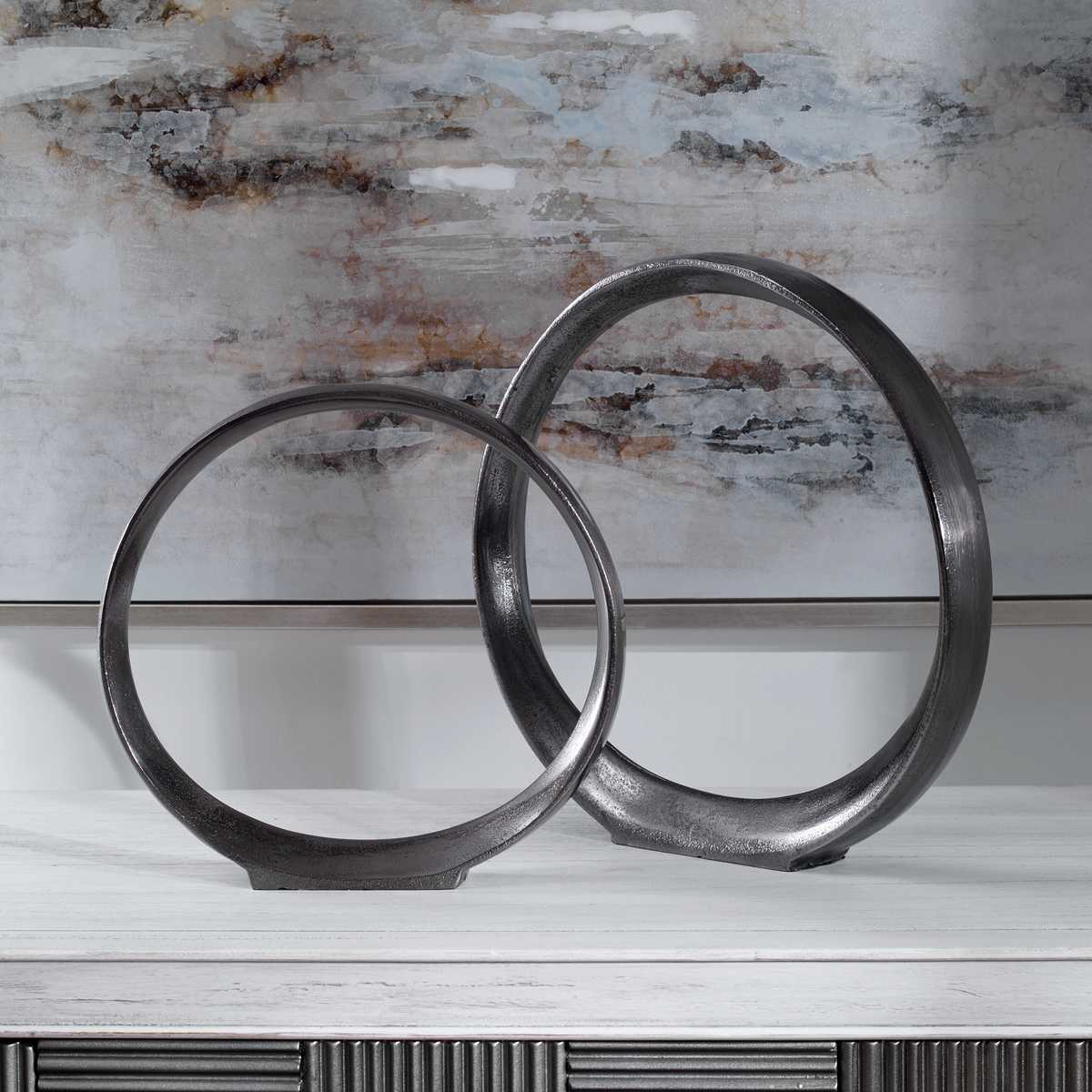 Orbits Ring Indoor-Outdoor Sculptures, Black Nickel, S/2