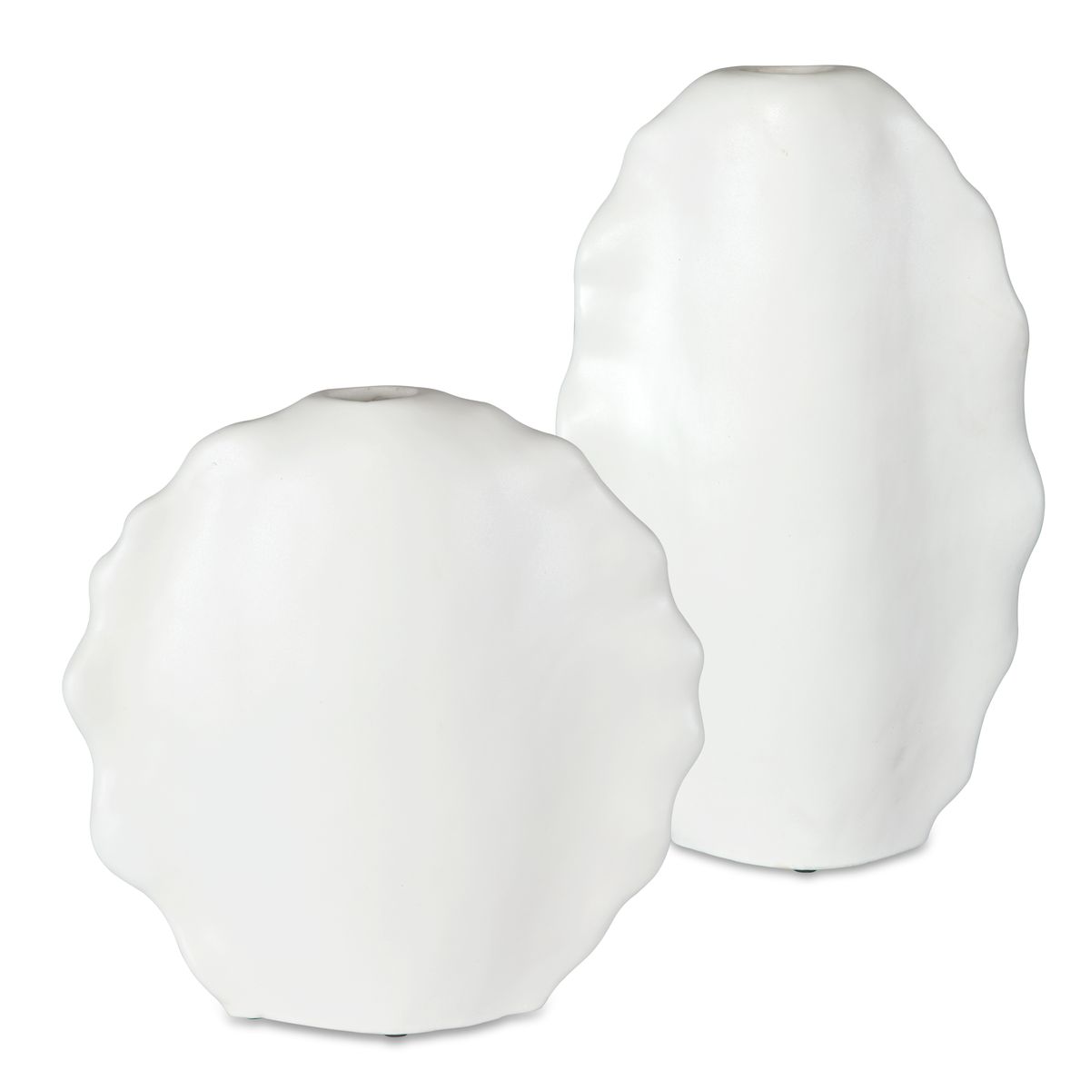 Ruffled Feathers Indoor-Outdoor Vases, White, S/2