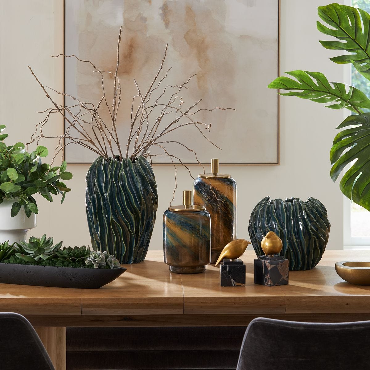 Veridian Ridge Indoor-Outdoor Vases, S/2