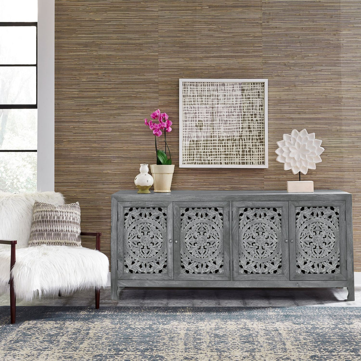 2077-AC7432-BL - 74 Inch 4 Door Accent TV Stand - Blue - Liberty Furniture