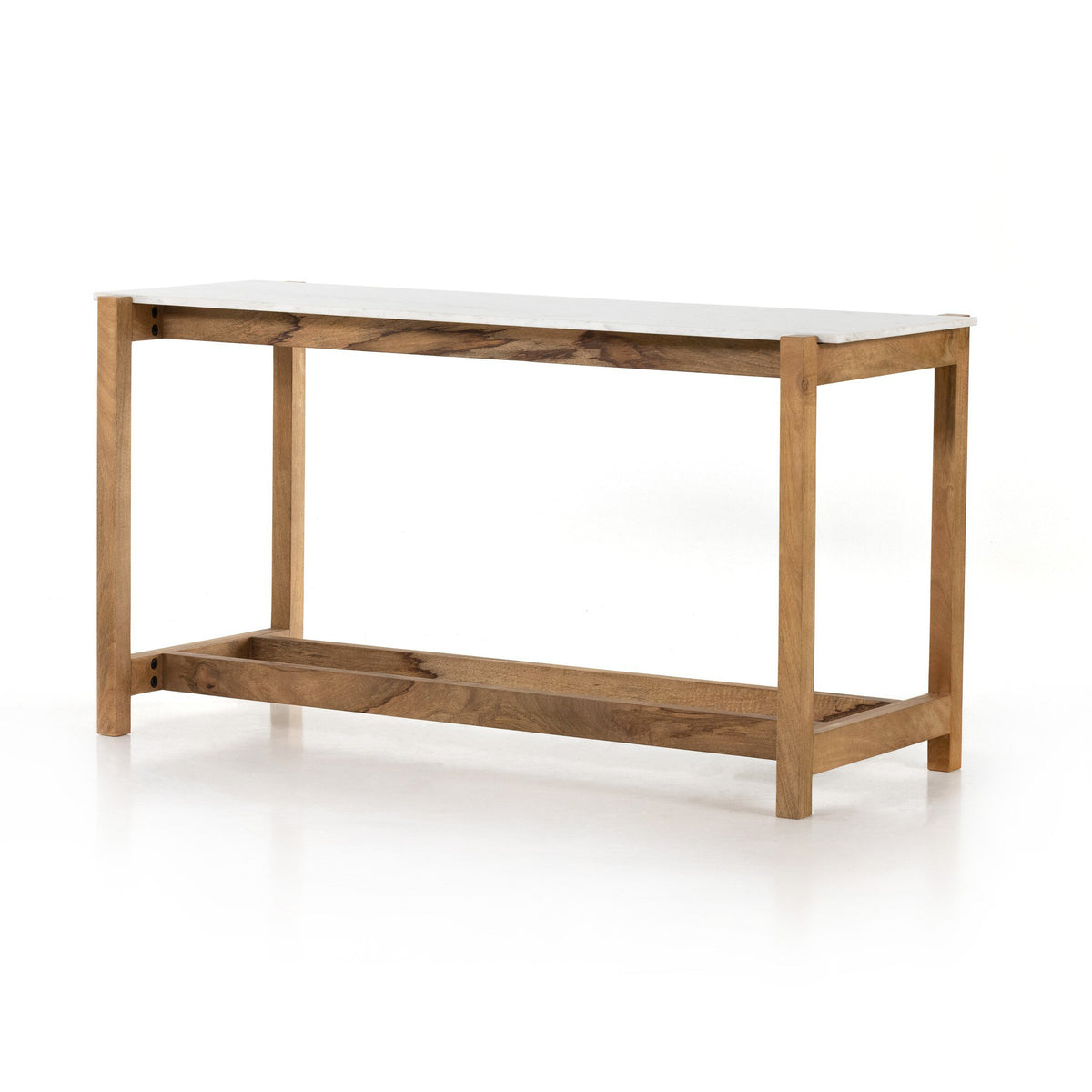 a wooden table with a white top