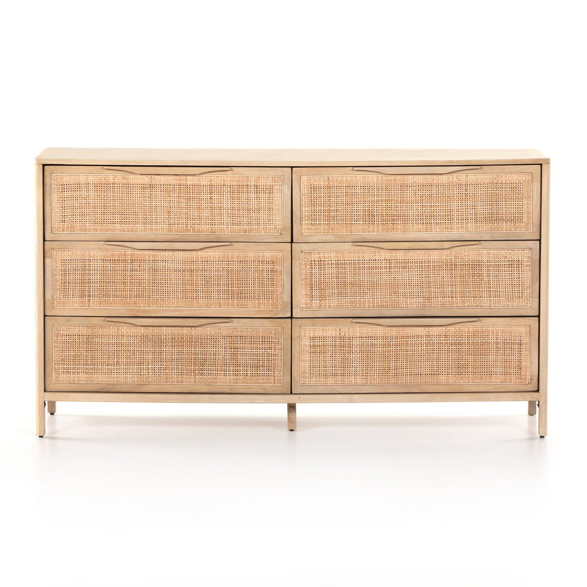 a dresser with wicker weaved drawers