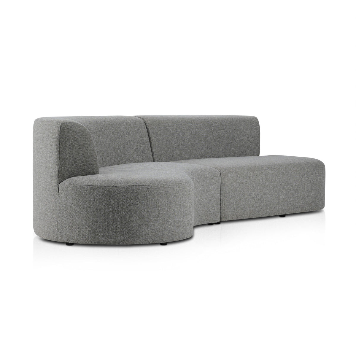 a grey couch with a curved seat