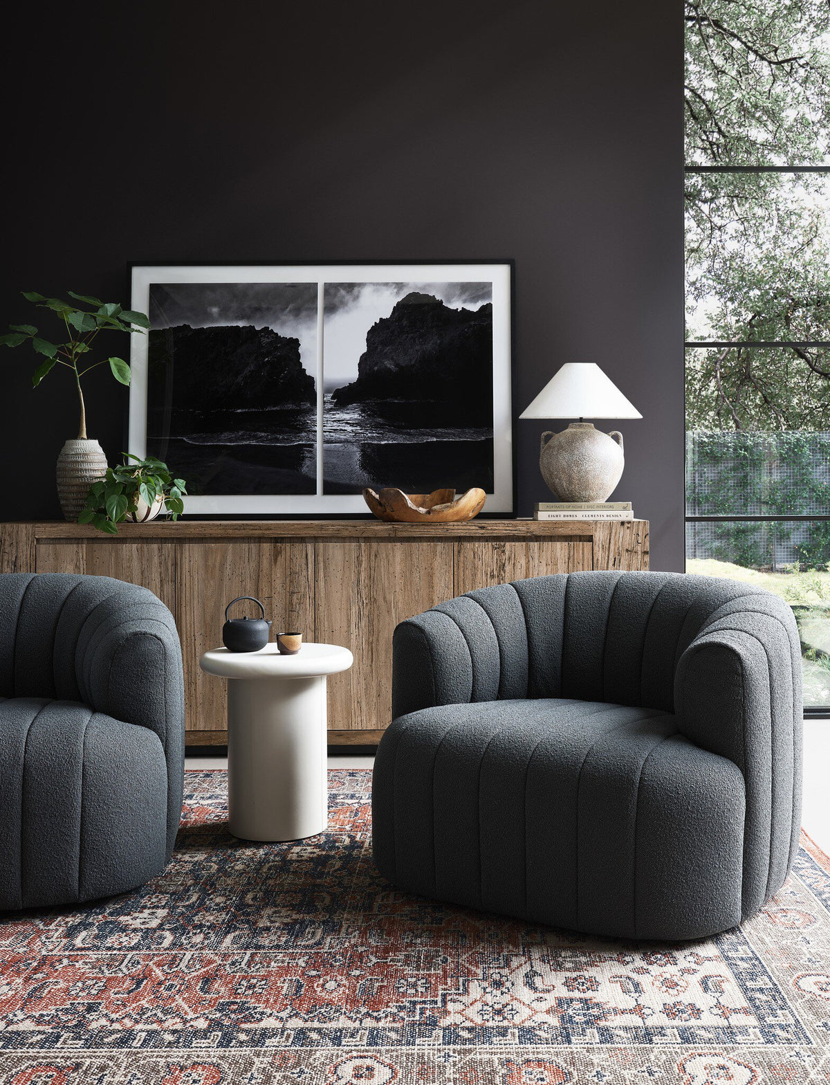 a room with a large picture on the wall