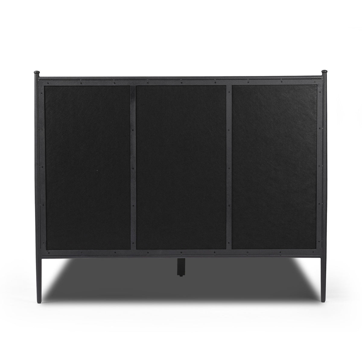 a black metal cabinet with three panels