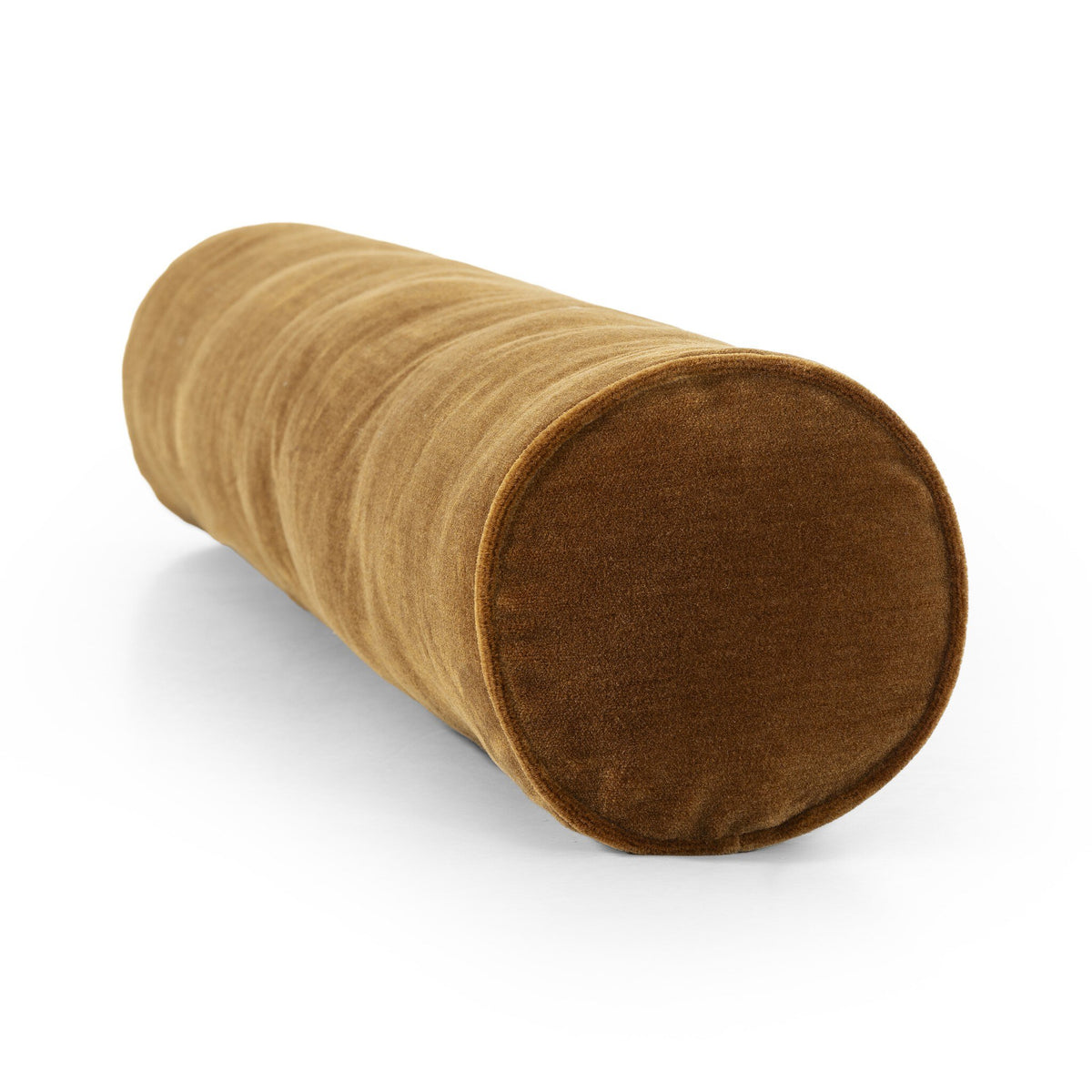 a brown cylinder pillow on a white background