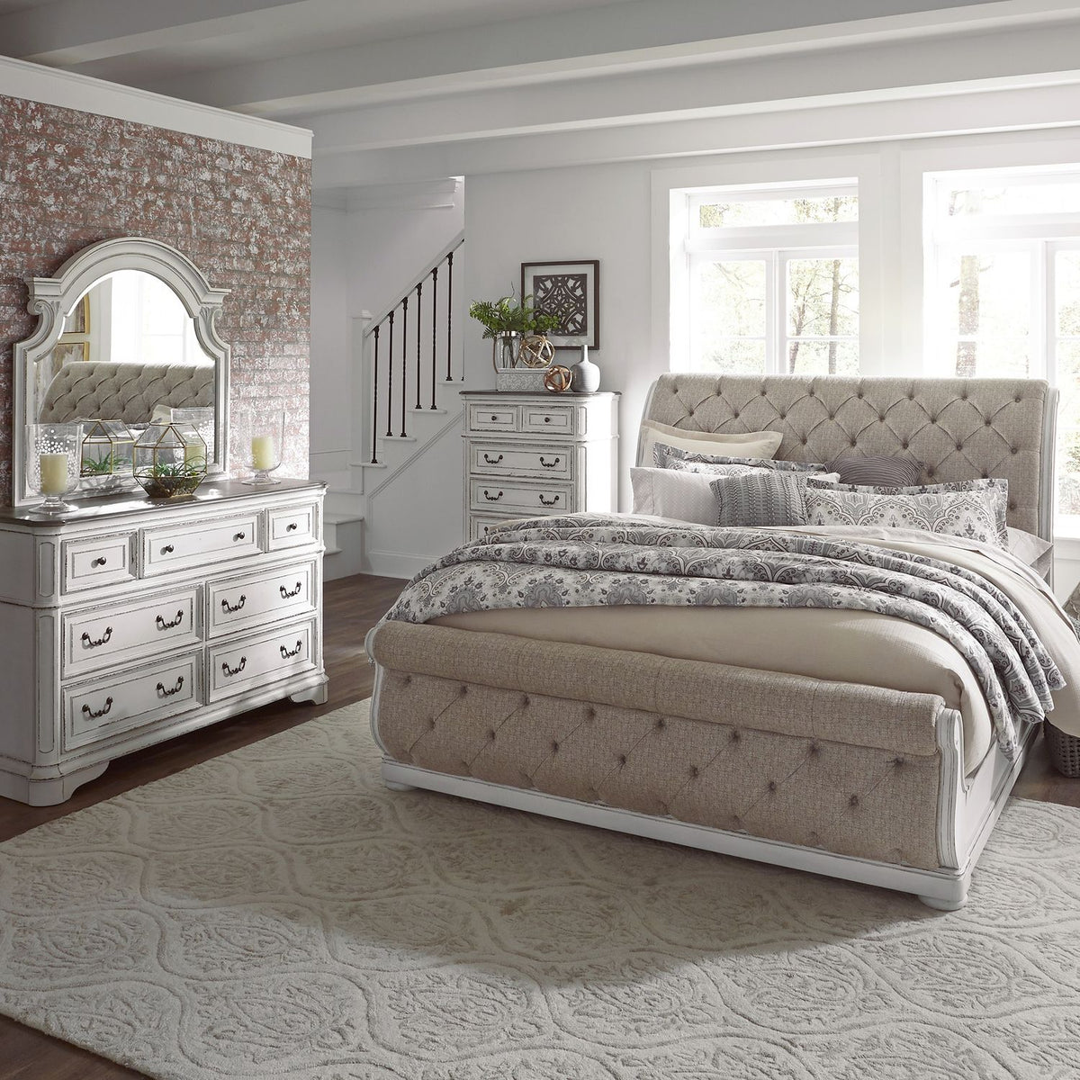 244-BR-QUSLDMC - Queen Uph Sleigh Bed, Dresser & Mirror, Chest - Liberty Furniture