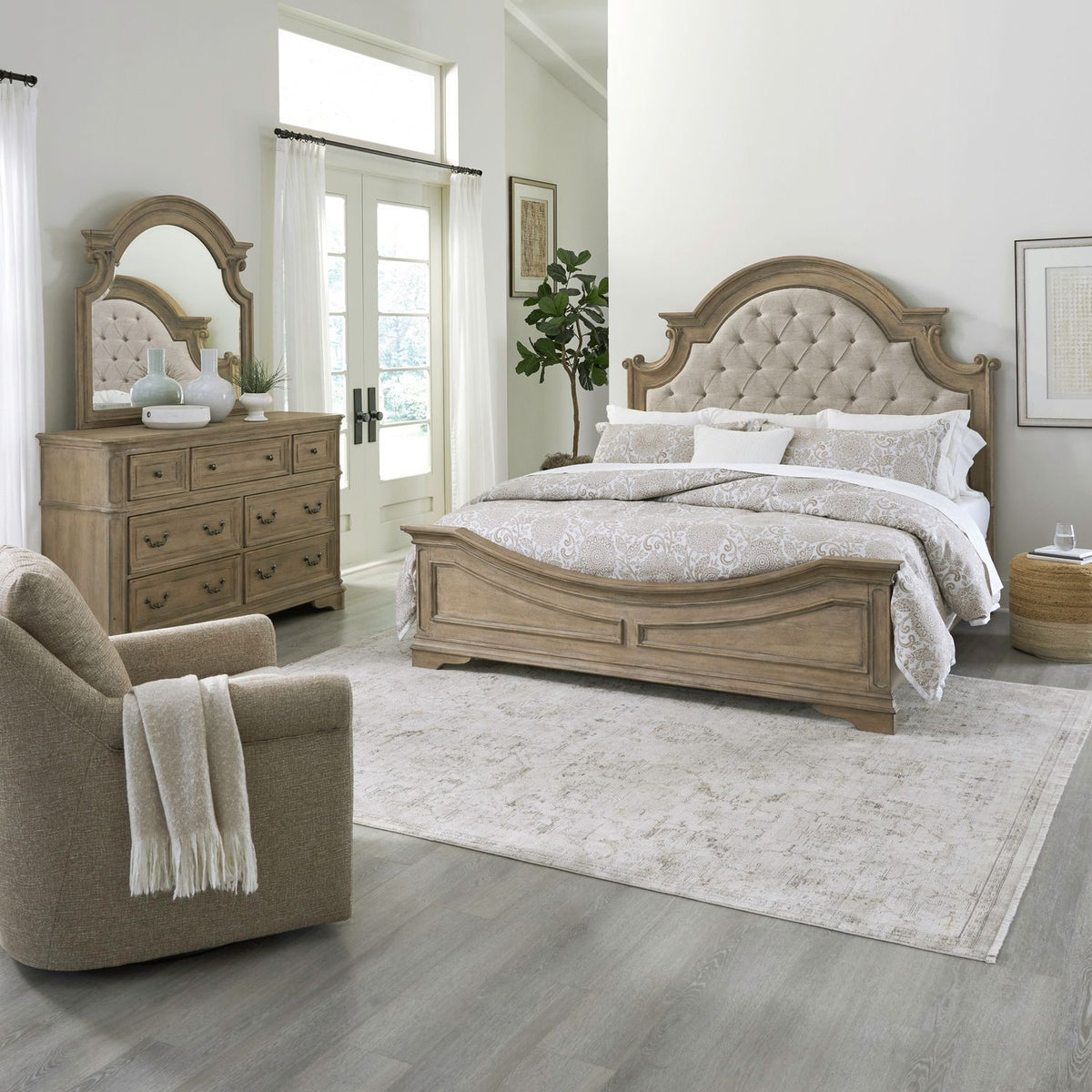 244N-BR-CKUBDM - King California Uph Bed, Dresser & Mirror - Liberty Furniture