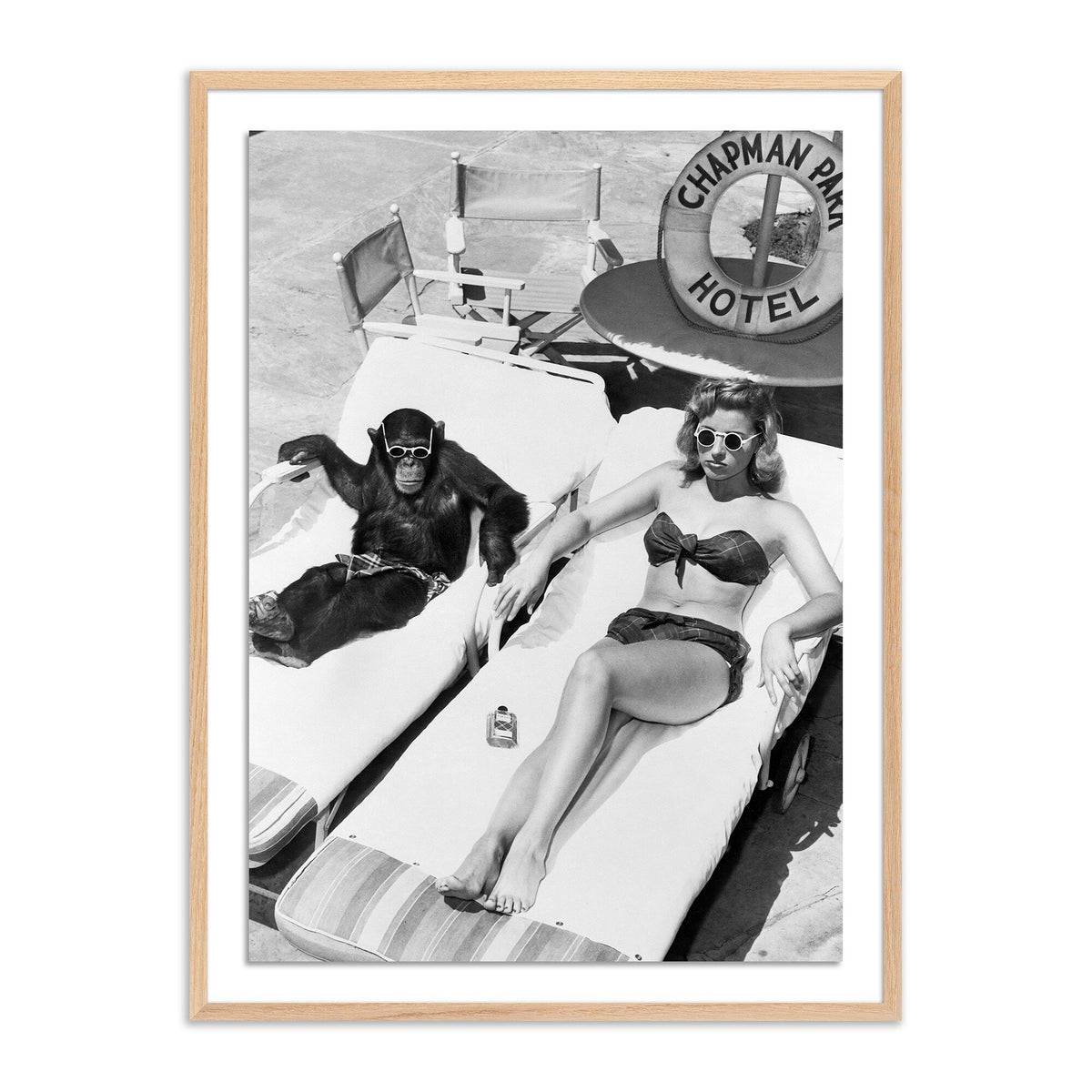 Woman Sunbathing With Chimpanzee By Getty Images