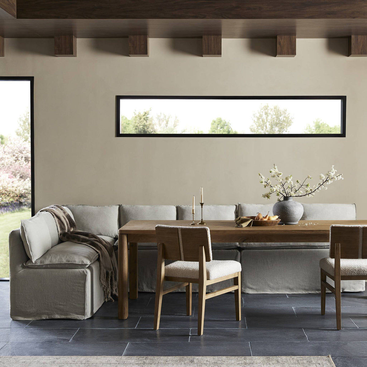 Andre Slipcover Dining Banquette, L-Shape 131"