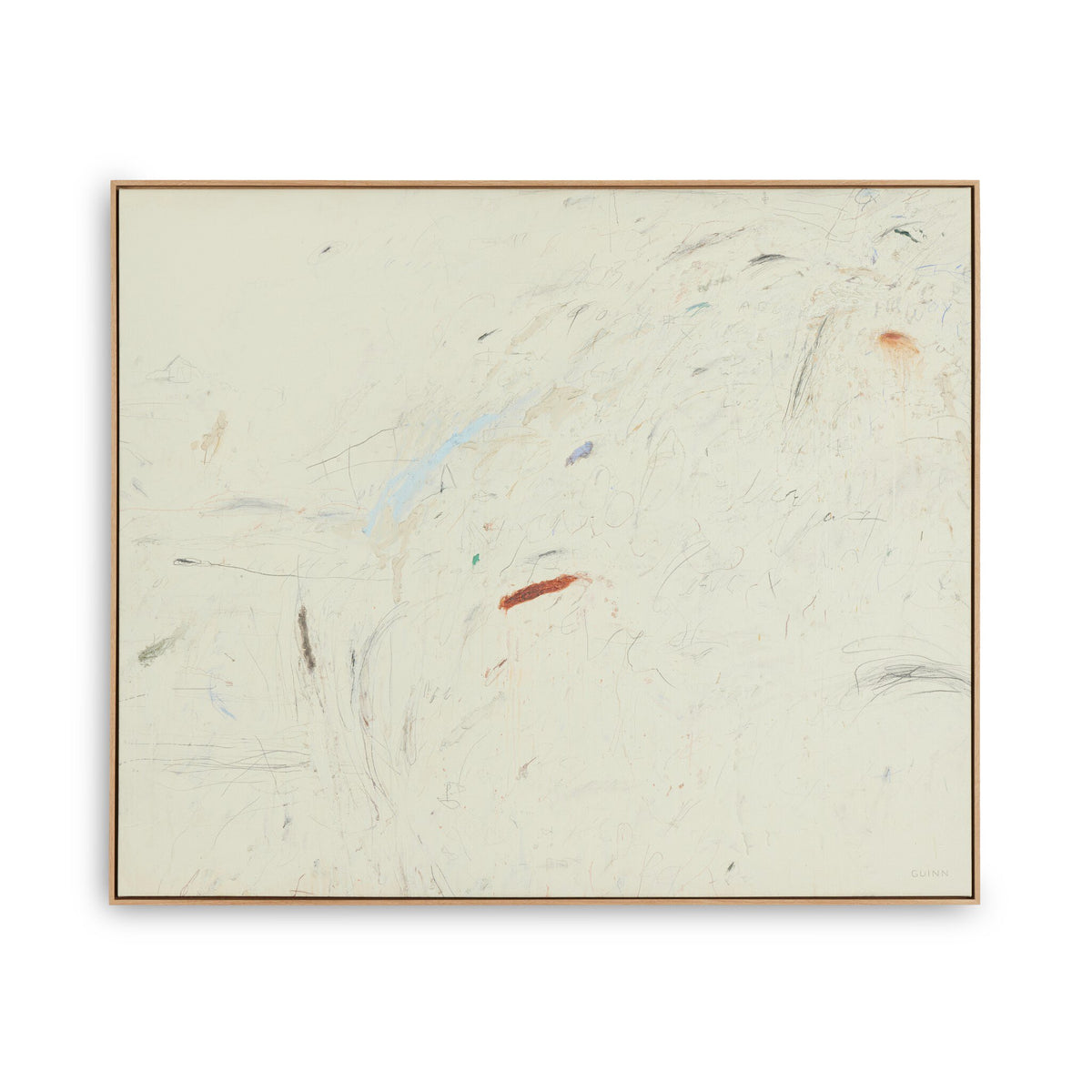 a white rectangular frame with paint splatters