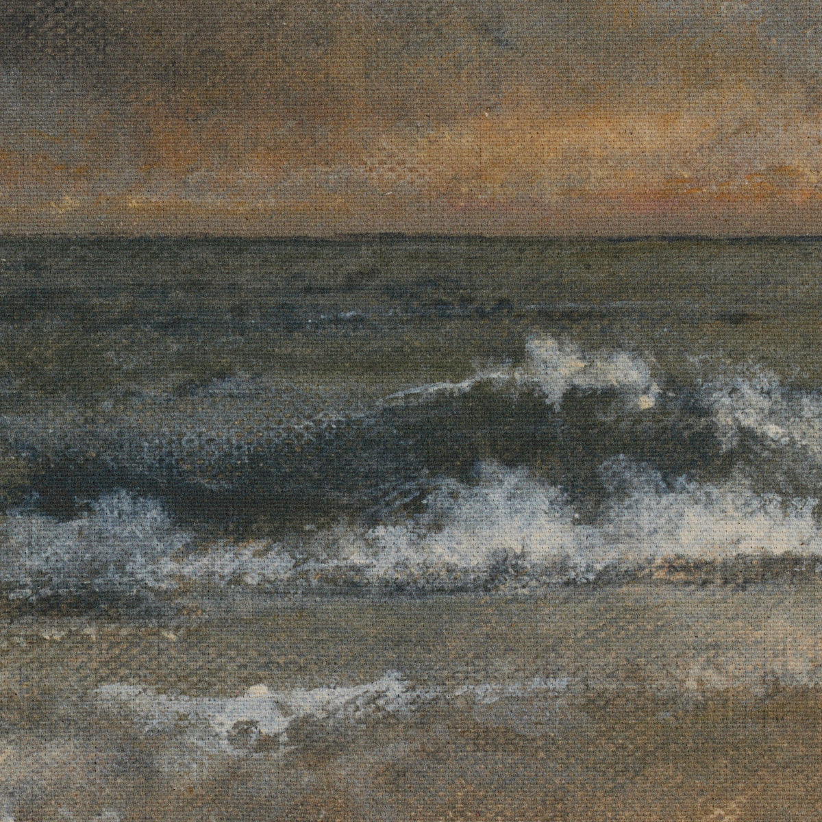 a painting of waves crashing on a beach