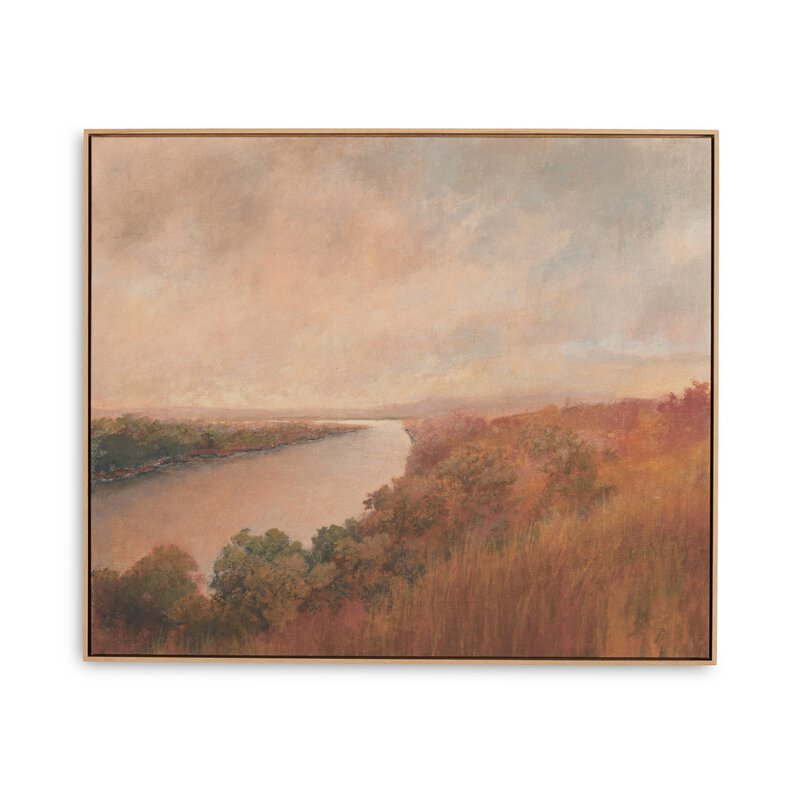 a painting of a river and trees