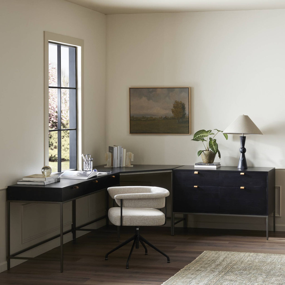 Trey Desk System With Wide Filing Cabinet