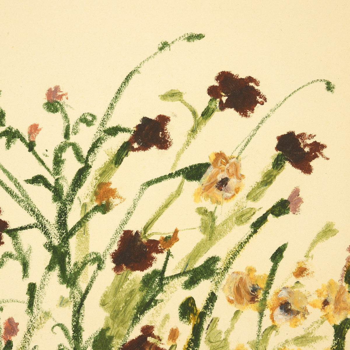 a painting of flowers on a white surface