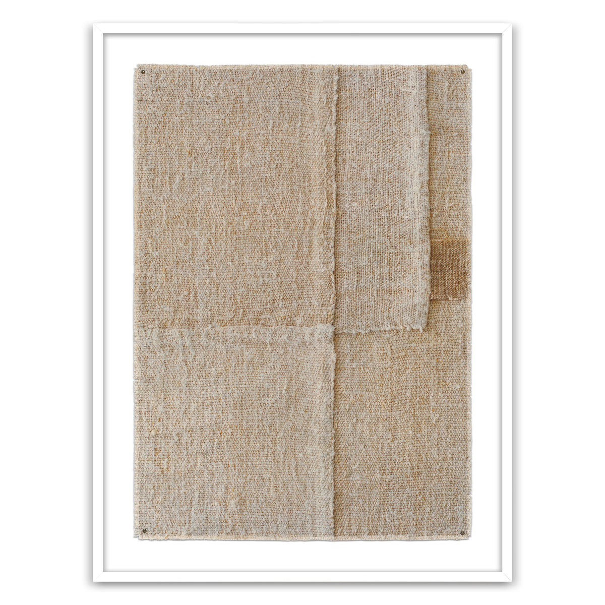 a white frame with a piece of fabric