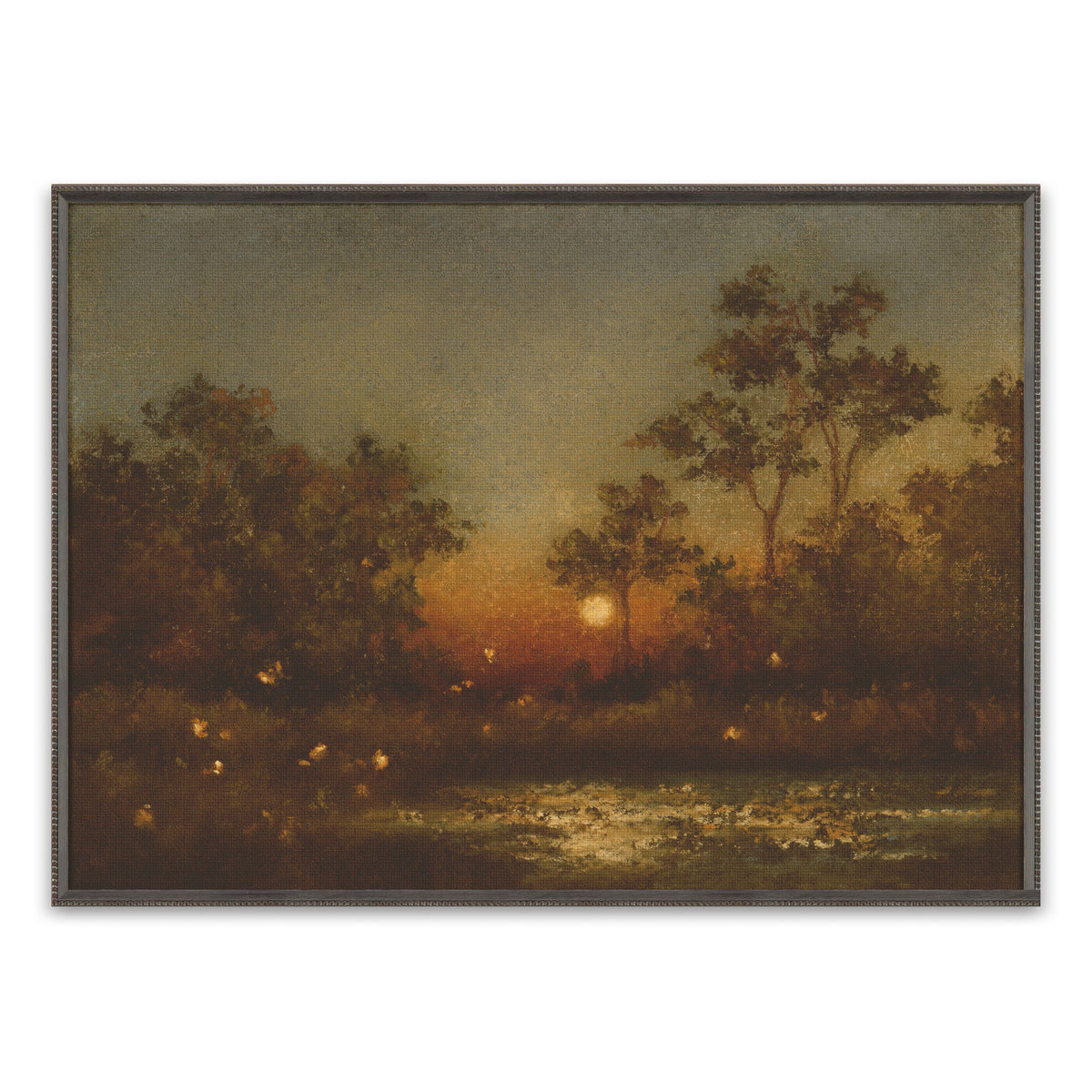 a painting of trees and a pond