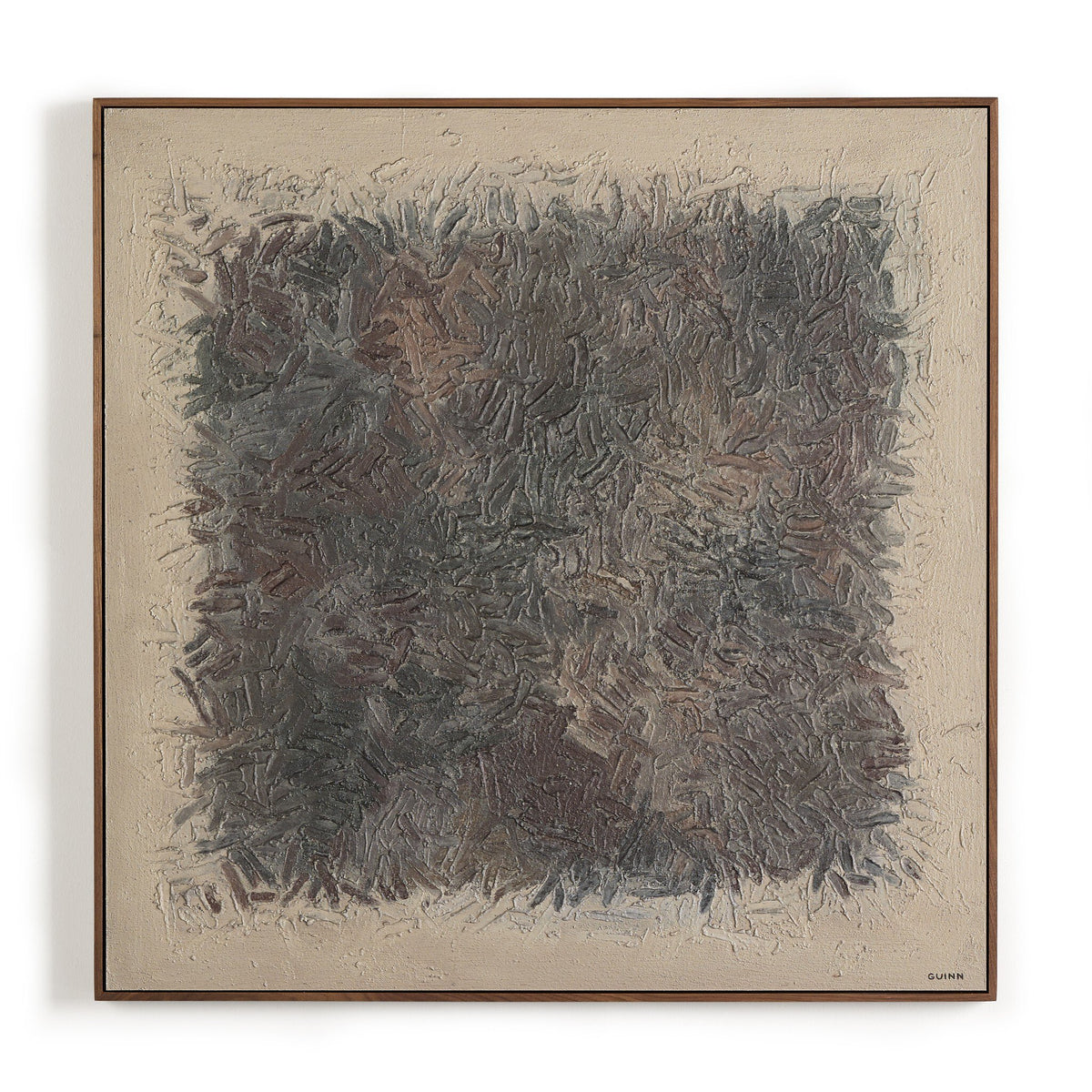a square painting with a brown frame