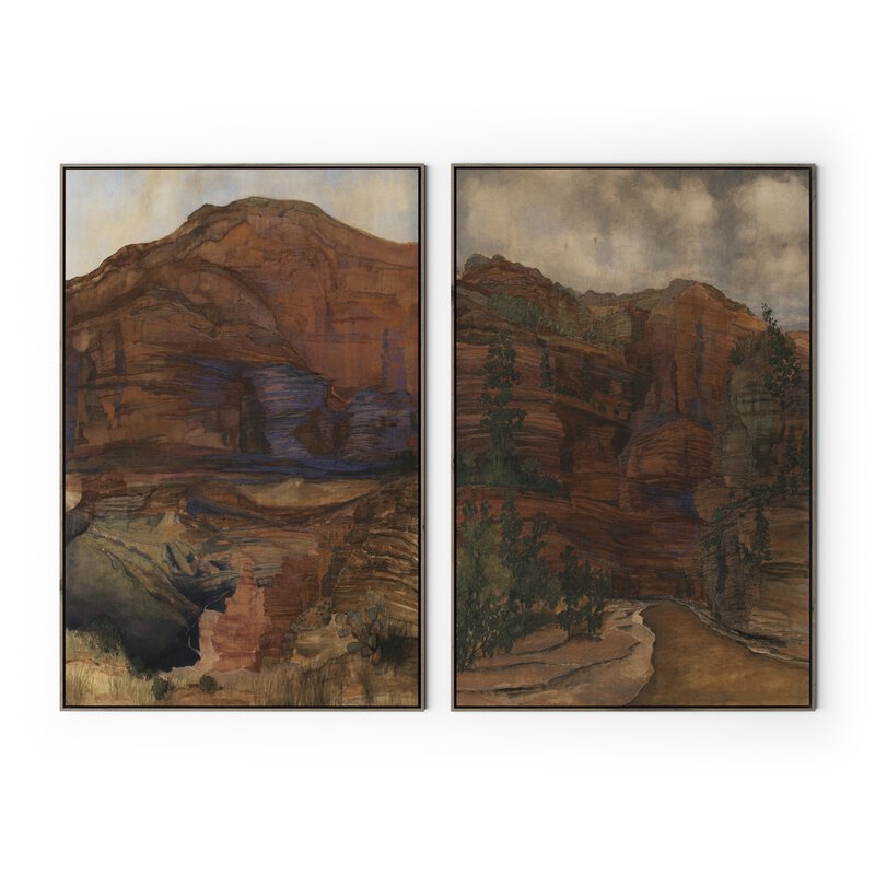 a painting of a mountain and a path