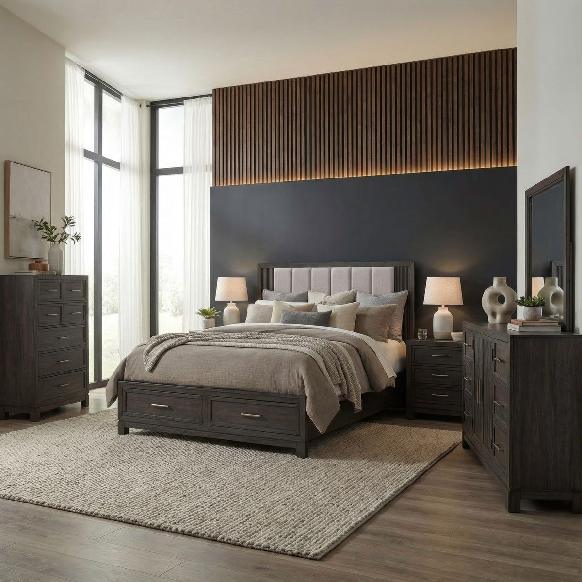 313-BR-KSBDMCN - King Storage Bed, Dresser & Mirror, Chest, Night Stand - Liberty Furniture