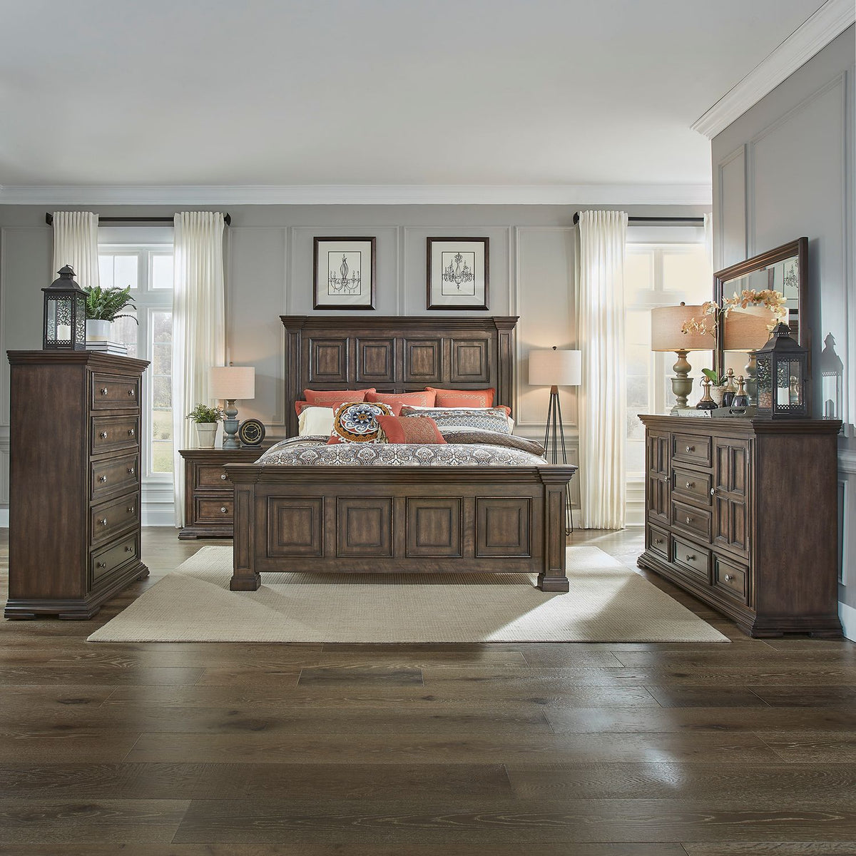 361-BR-CPBDMCN - King California Panel Bed, Dresser & Mirror, Chest, Night Stand - Liberty Furniture