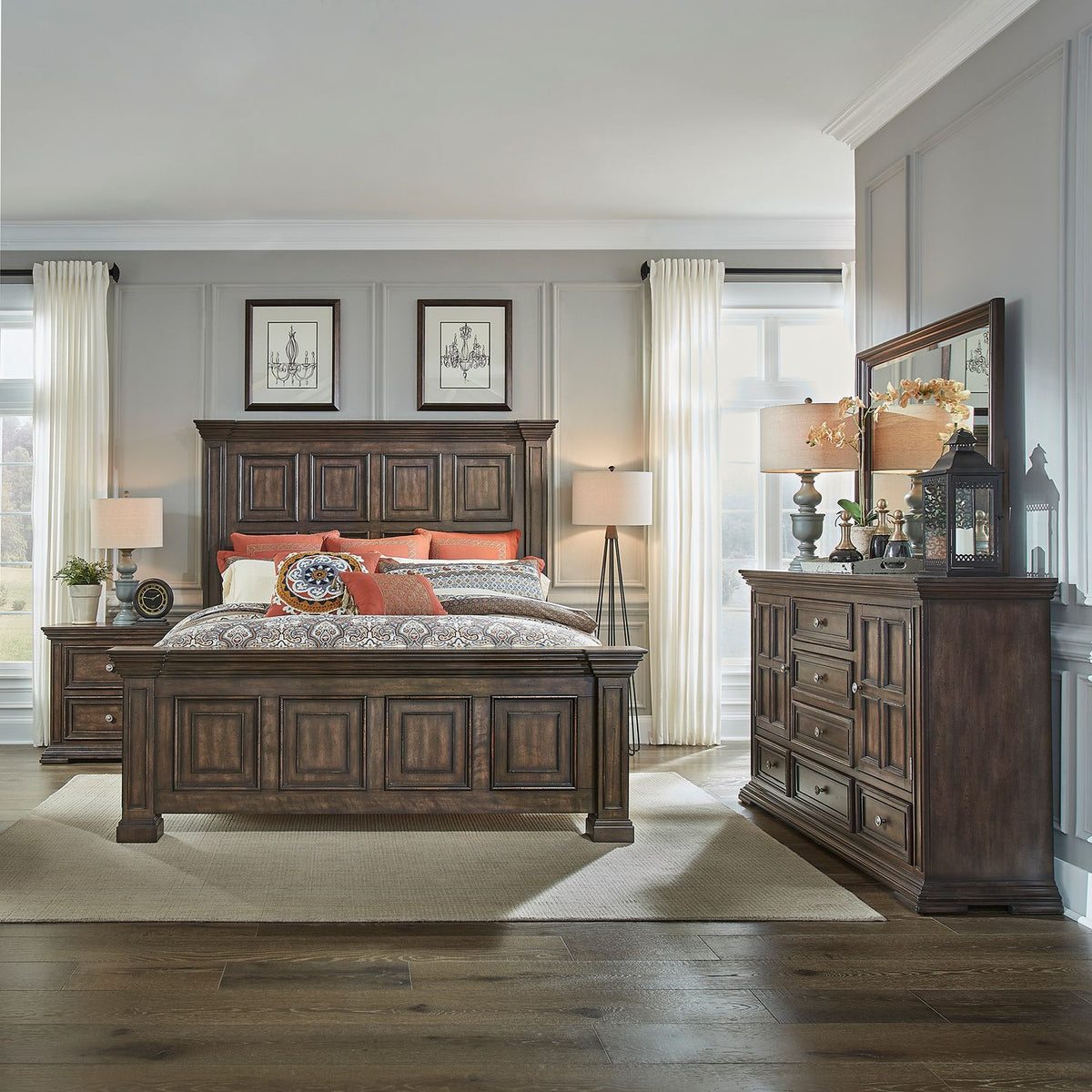 361-BR-CPBDMN - King California Panel Bed, Dresser & Mirror, Night Stand - Liberty Furniture