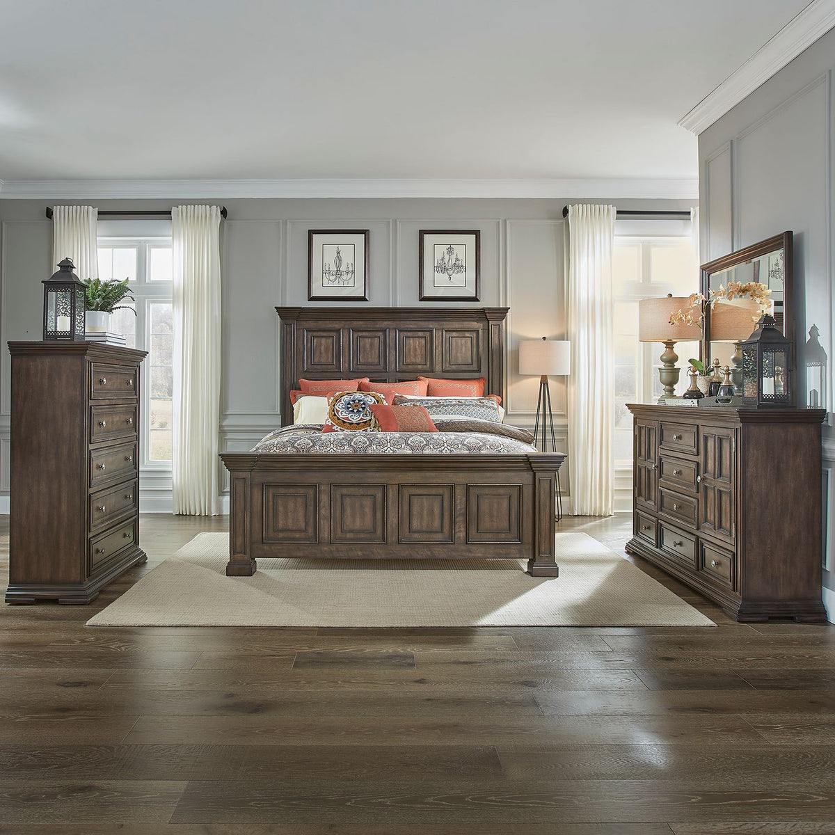 361-BR-KPBDMC - King Panel Bed, Dresser & Mirror, Chest - Liberty Furniture