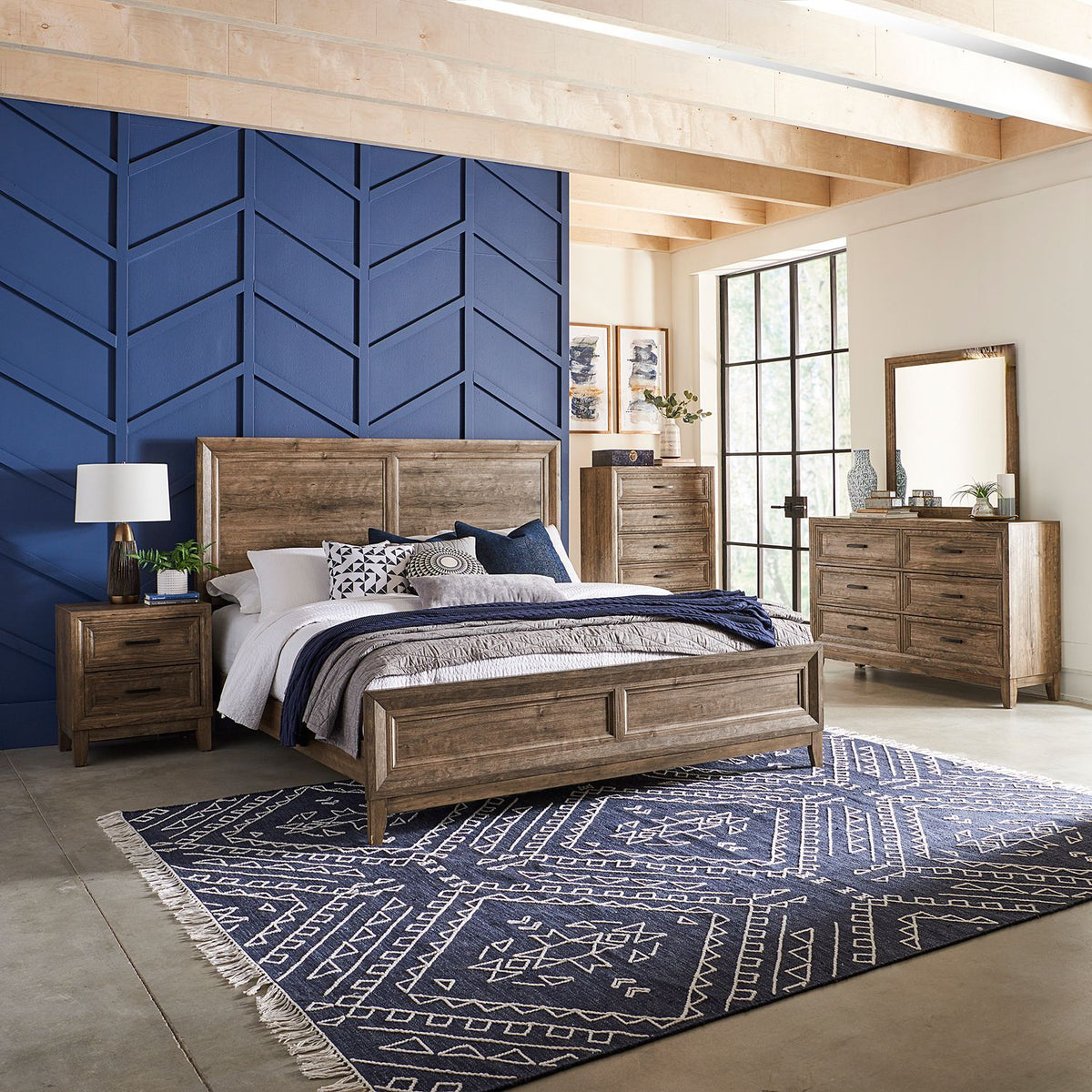 384-BR-KPBDMCN - King Panel Bed, Dresser & Mirror, Chest, Night Stand - Liberty Furniture
