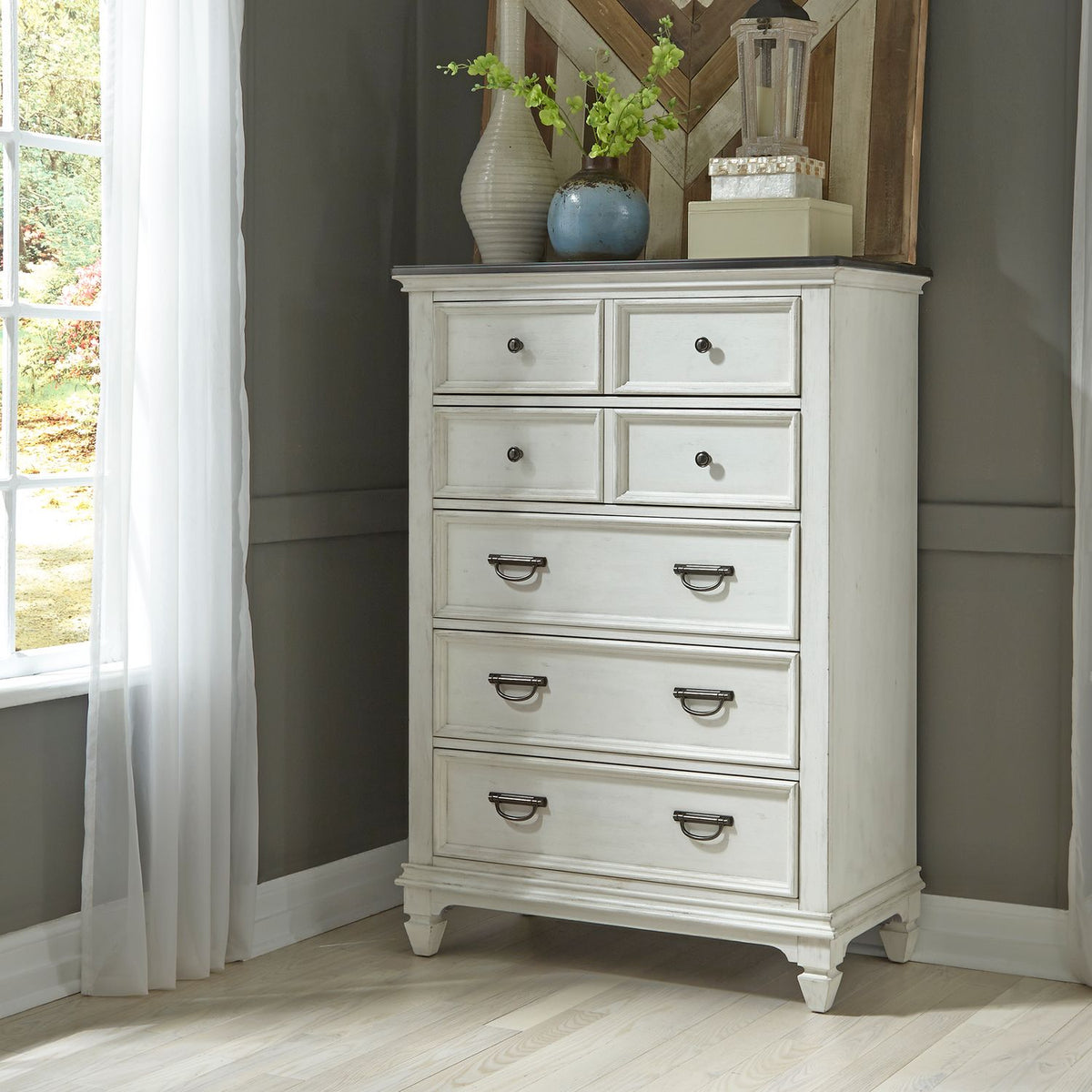 417-BR-KPBDMCN - King Panel Bed, Dresser & Mirror, Chest, Night Stand - Liberty Furniture