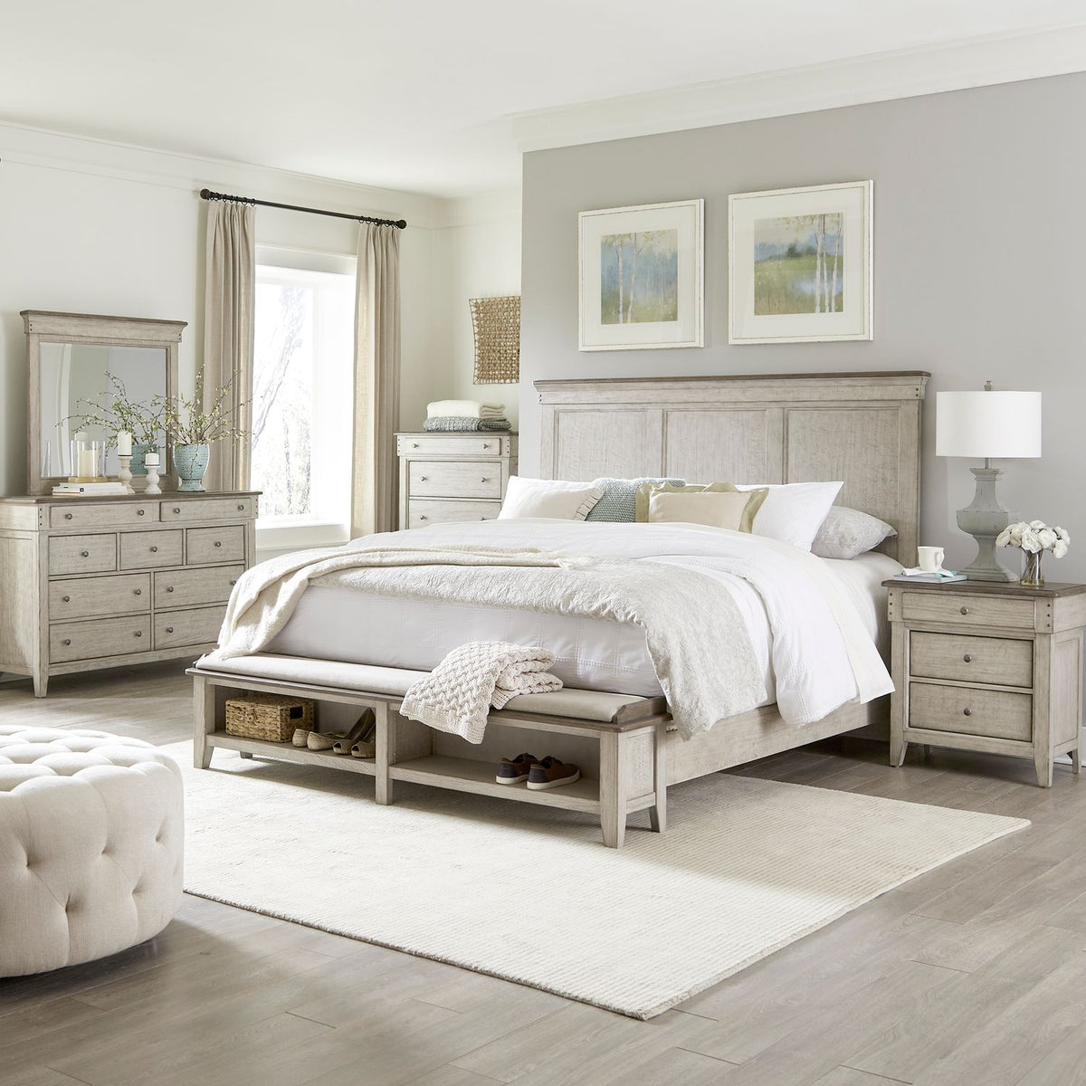 457-BR-KSBDMCN - King Storage Bed, Dresser & Mirror, Chest, Night Stand - Liberty Furniture