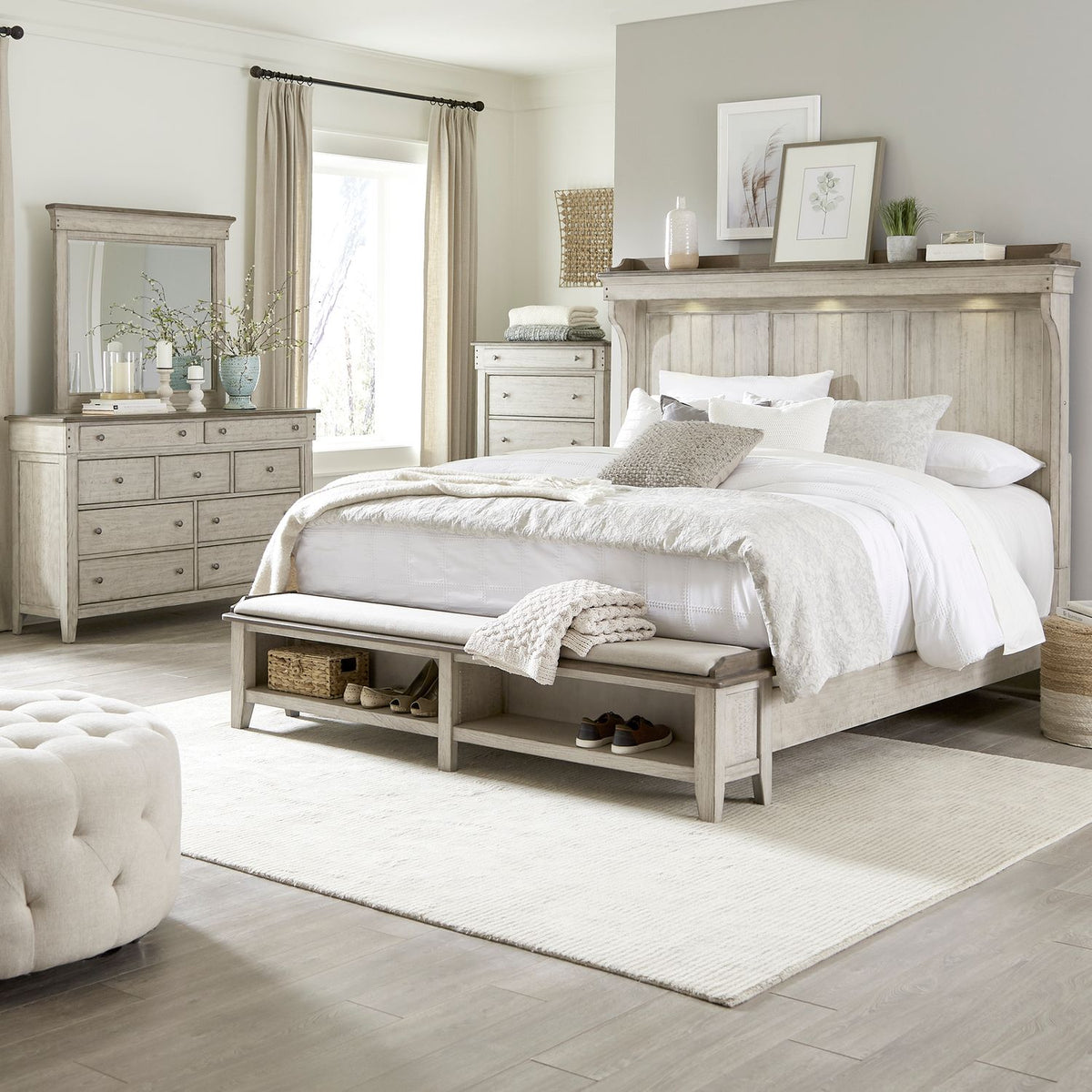 457-BR-QMSDMC - Queen Mantle Storage Bed, Dresser & Mirror, Chest - Liberty Furniture