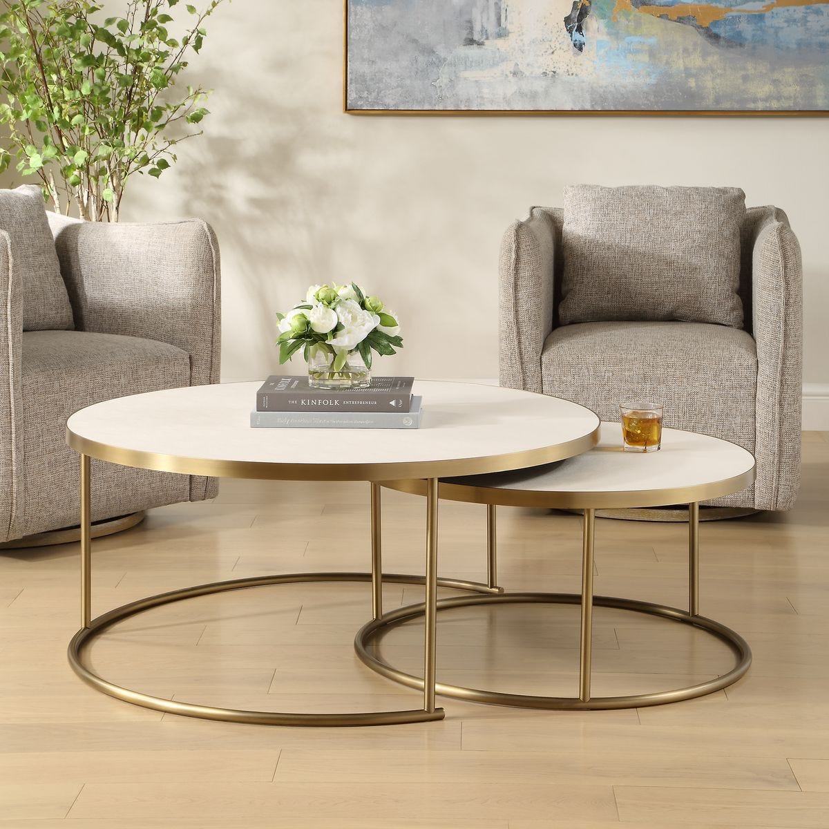 Aragon Nesting Coffee Tables, White, S/2
