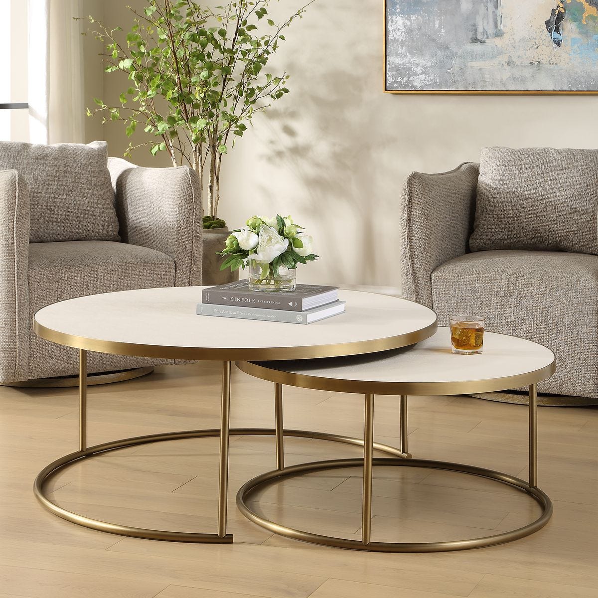 Aragon Nesting Coffee Tables, White, S/2