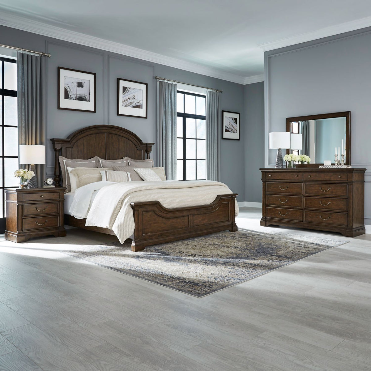 512-BR-QPSDMN - Queen Poster Bed, Dresser & Mirror, Night Stand - Liberty Furniture
