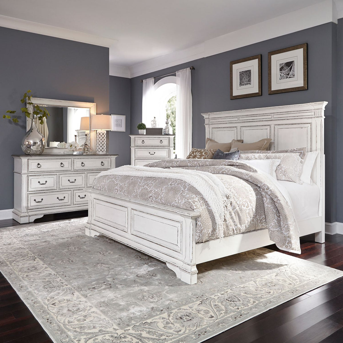 520-BR-KPBDMC - King Panel Bed, Dresser & Mirror, Chest - Liberty Furniture