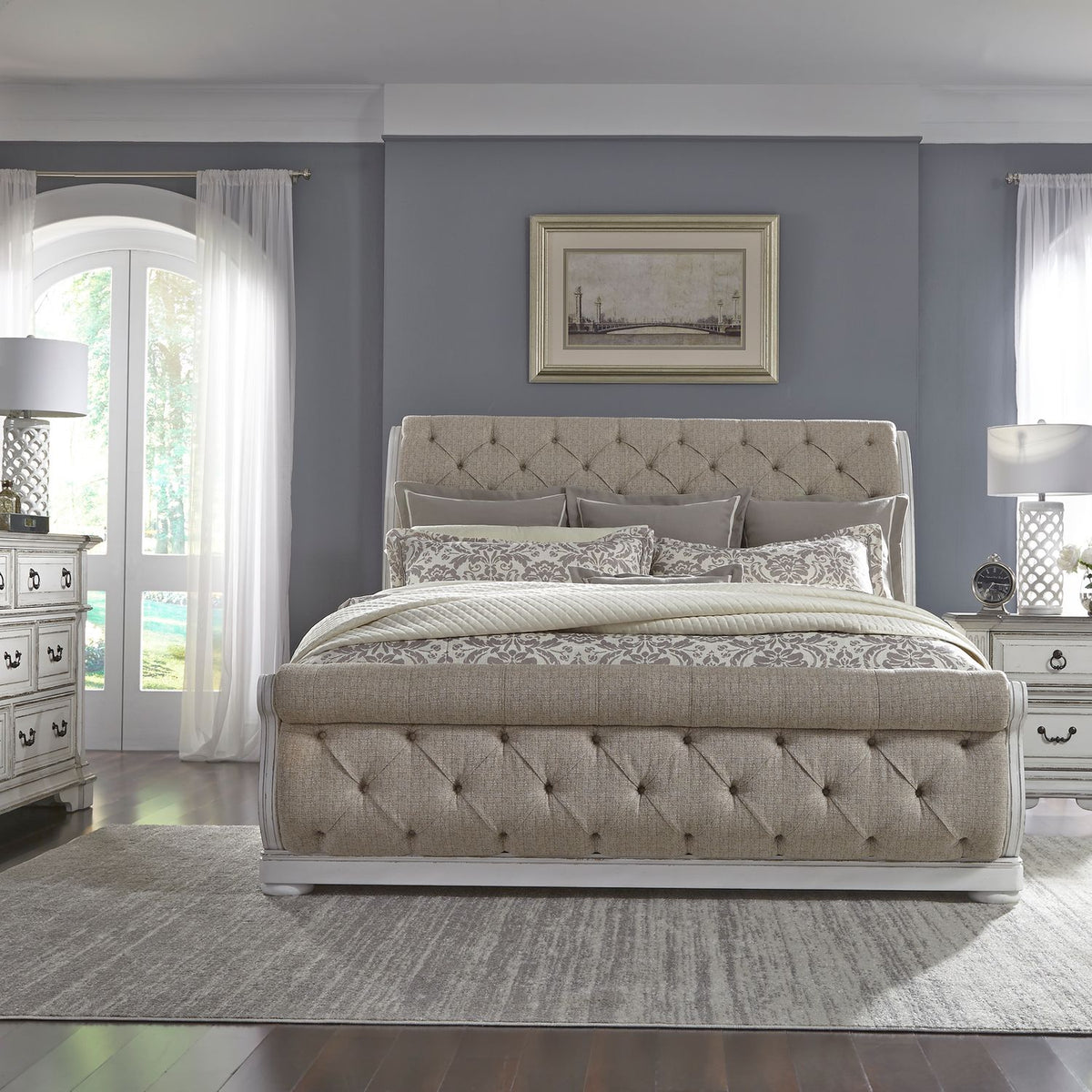 520-BR-KUSLDMN - King Uph Sleigh Bed, Dresser & Mirror, Night Stand - Liberty Furniture