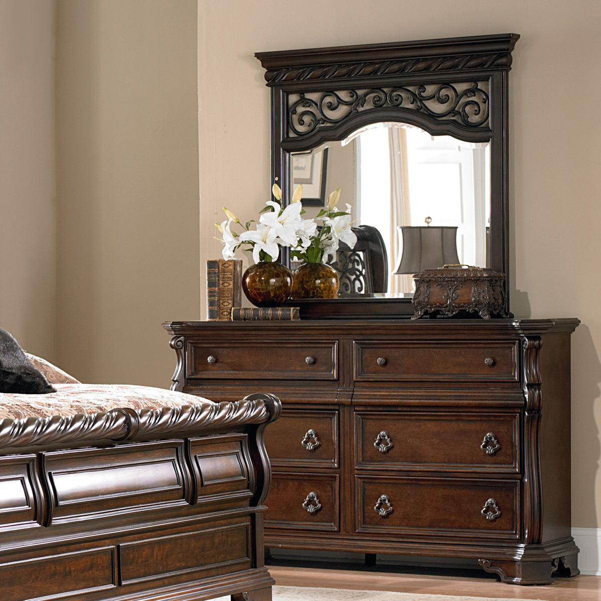575-BR-KSLDMCN - King Sleigh Bed, Dresser & Mirror, Chest, Night Stand - Liberty Furniture
