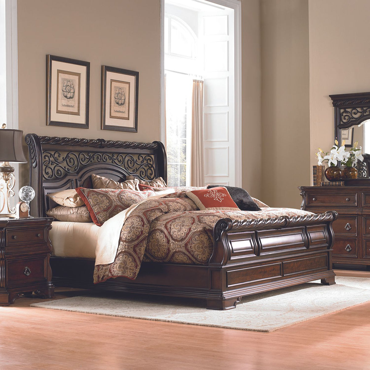575-BR-KSLDMCN - King Sleigh Bed, Dresser & Mirror, Chest, Night Stand - Liberty Furniture