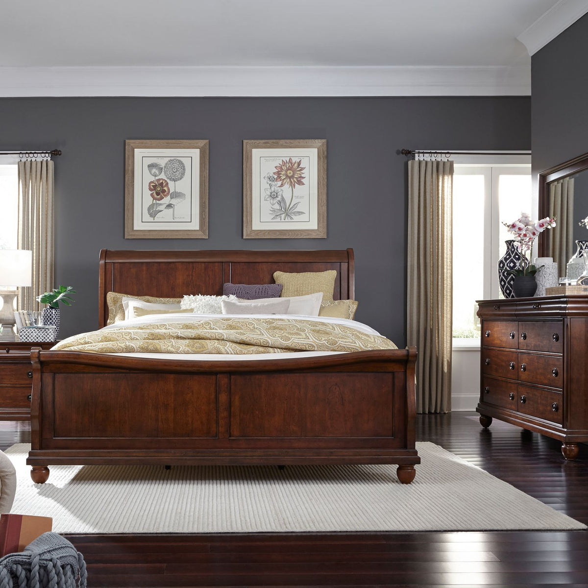 589-BR-KSLDMN - King Sleigh Bed, Dresser & Mirror, Night Stand - Liberty Furniture